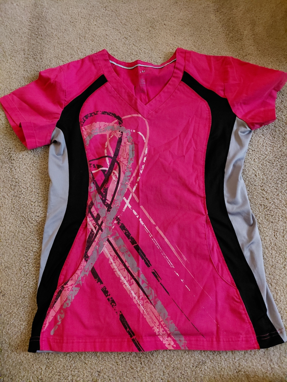 Hot Pink V-Neck Graphic Scrub Top